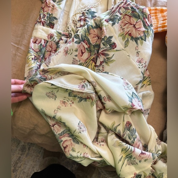 Vintage cottagecore Ambria Floral faux wrap, maxi  Dress with lace collar size 8 - Picture 9 of 11